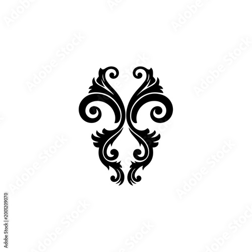 Fotografia Symmetrical Mirror Scroll Heart Vector Silhouette Vintage Filigree Floral Orname