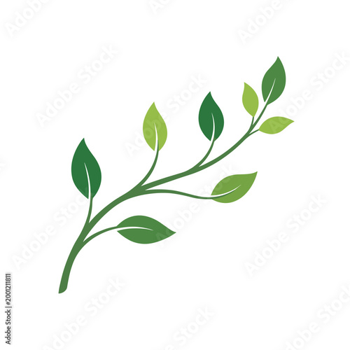 Green branch with leaves in minimal vector style