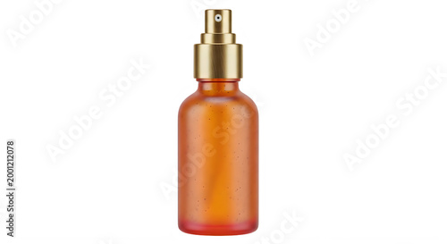 Amber glass spray bottle with gold cap isolated on transparent background isolated on transparent background