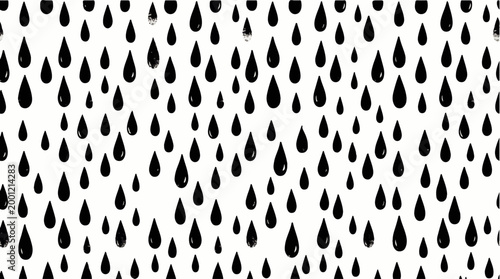 Abstract Pattern of Falling Black Raindrops on a White Background, Minimalist Design