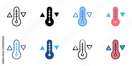 Thermostat icons set multiple style collection. Editable stroke 
