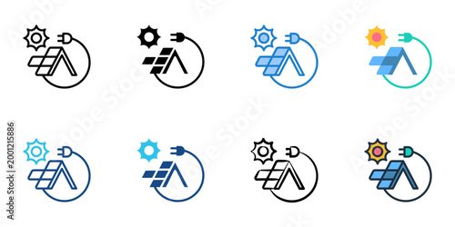 Solar roof icons set multiple style collection. Editable stroke 
