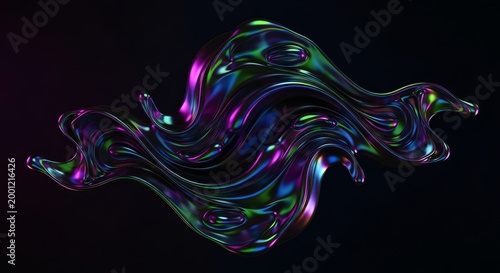 Abstract colorful flowing liquid with vibrant neon hues on black background.