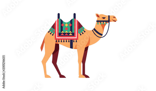Stylized camel with ornate saddle a desert animal illustration