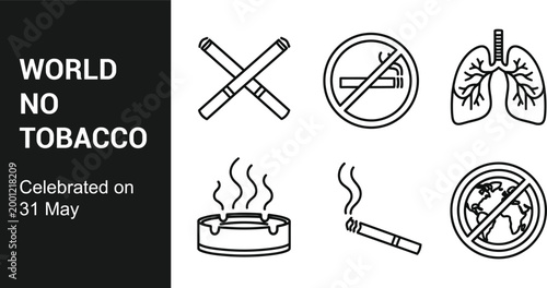 World No Tobacco Day Icons Vector No Smoking Awareness Symbol Set