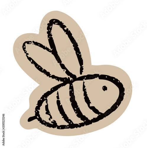 Bee Sticker scrapbook collage style, honeybee doodle, bumblebee icon, insect sketch, flying bee graphic, nature symbol, honey clipart, torn paper elements