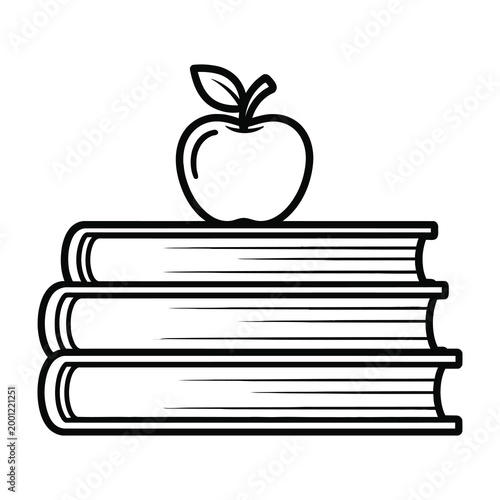 Stack of books with apple on top education symbol