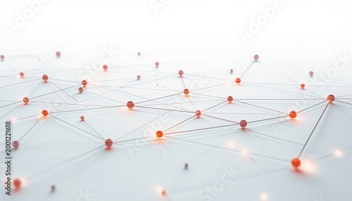 Abstract network of red nodes and connecting lines on a white background representing connection and data abstract pattern connected nodes