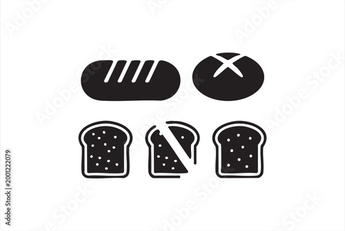 Bakery food icon set, bread pizza symbols for grocery and menu design
