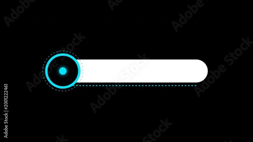 Animated futuristic sci-fi lower third title bar with glowing cyan HUD circle and white text placeholder on black background