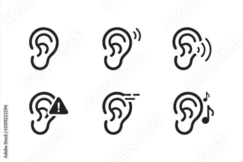 Hearing icons, ear sound symbols for audiology and diagnostics