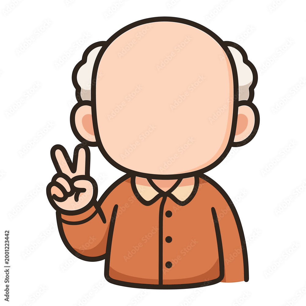 Fototapeta premium Cartoon elderly man showing peace sign flat vector