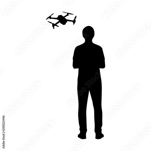 silhouette of a person playing drone on a white background