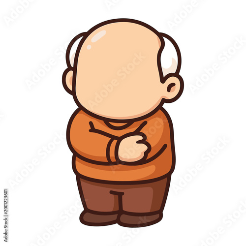 Cartoon bald man standing with folded arms