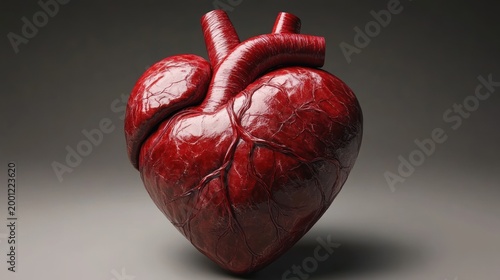 glossy anatomical human heart with prominent veins on a neutral backdrop, evoking raw intensity and fragile vulnerability