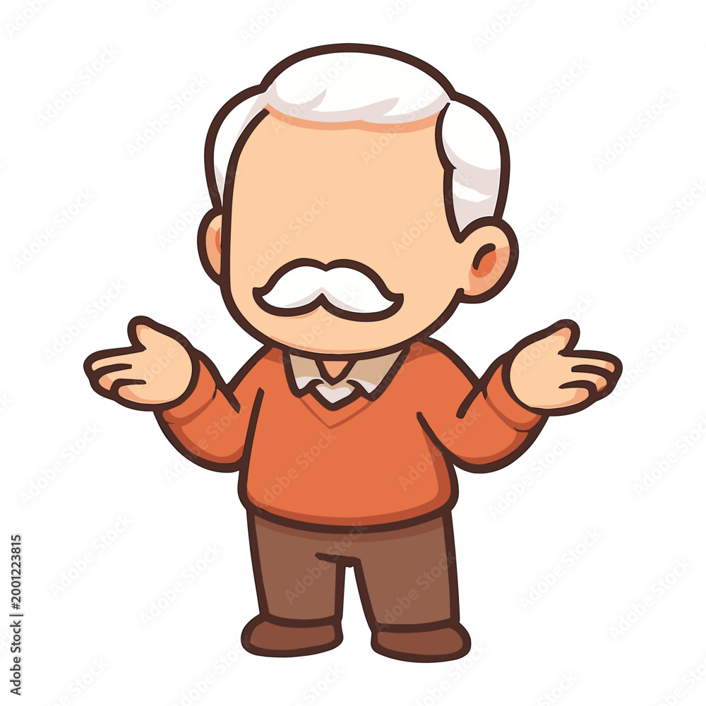 Fototapeta premium Elderly man shrugging gesture flat vector illustration