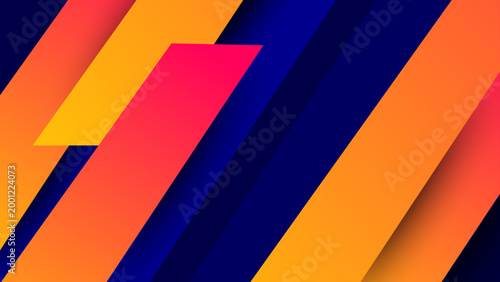 Bold abstract background with thick orange yellow and pink diagonal stripes on a dark blue background with depth