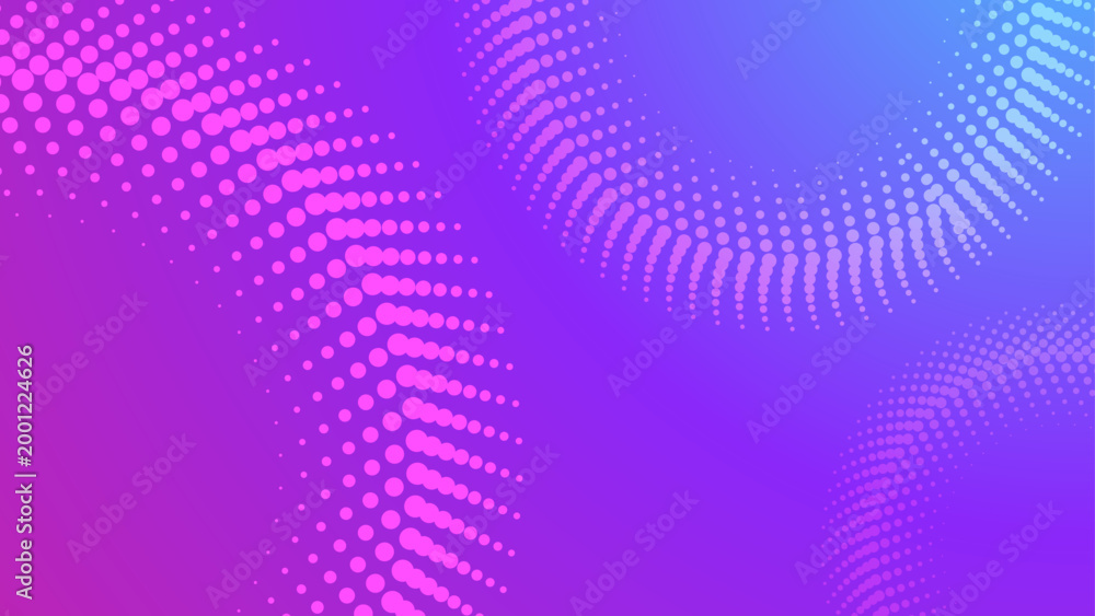 Obraz premium Abstract purple and pink gradient background with halftone dots and circular patterns for creative digital design