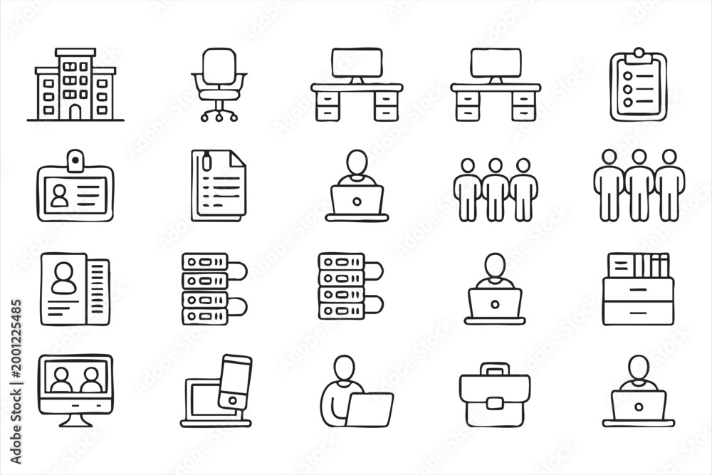 Fototapeta premium Remote Work and Office Administration Icons for Business Apps