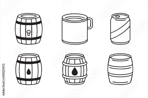 Beverage Container Line Icons for Brewery and Restaurant Marketing