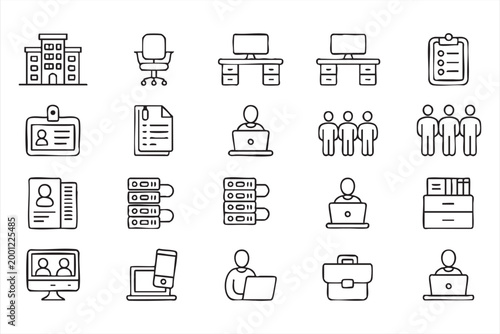 Remote Work and Office Administration Icons for Business Apps