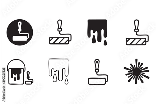 Paint Roller Icons for Home Renovation and Wall Painting Services