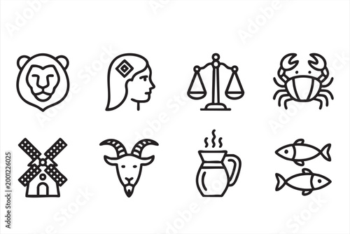 Horoscope Outline Icons for Astrology Branding and Wellness Apps