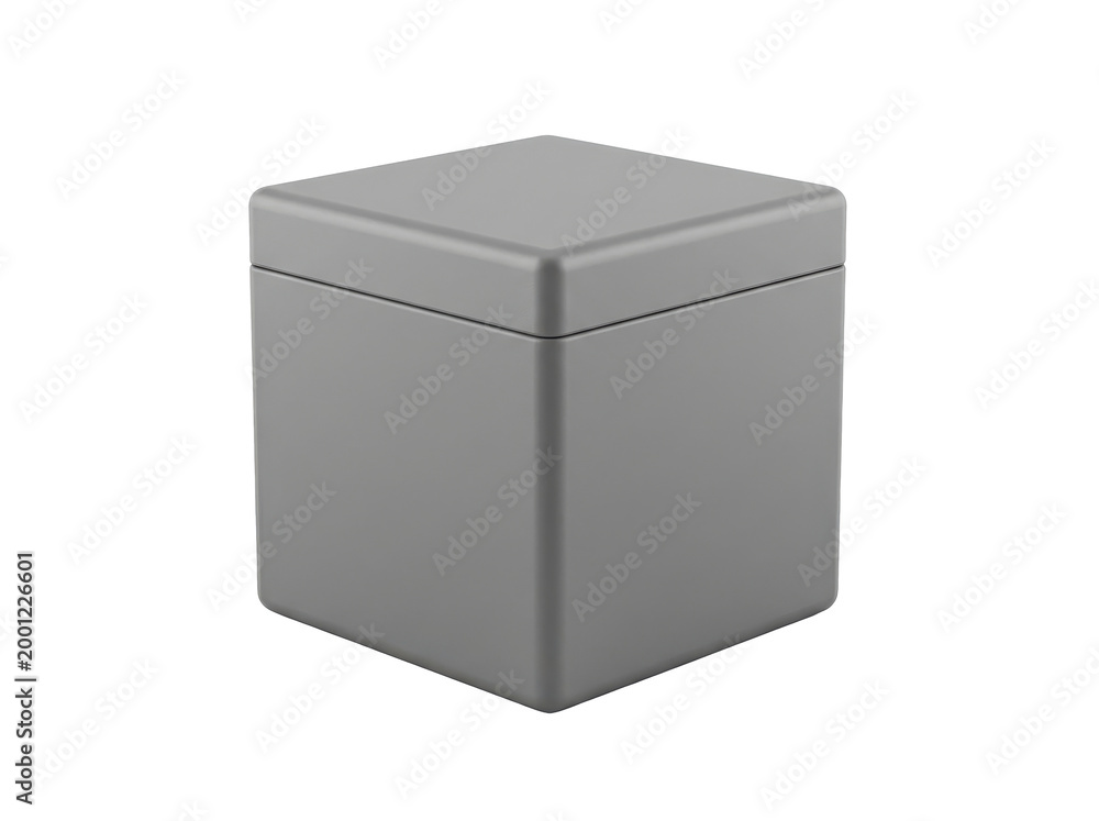 Fototapeta premium A closed gray metal box with a lid on a white background