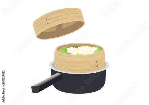 せいろ 蒸し器 鍋 ギョーザ イラスト ベクター