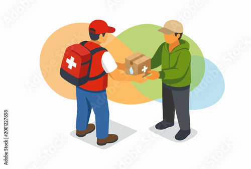 Aid Worker Delivering Emergency Supplies to a Person in Need