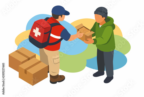 Aid Worker Providing Emergency Supplies and Humanitarian Relief