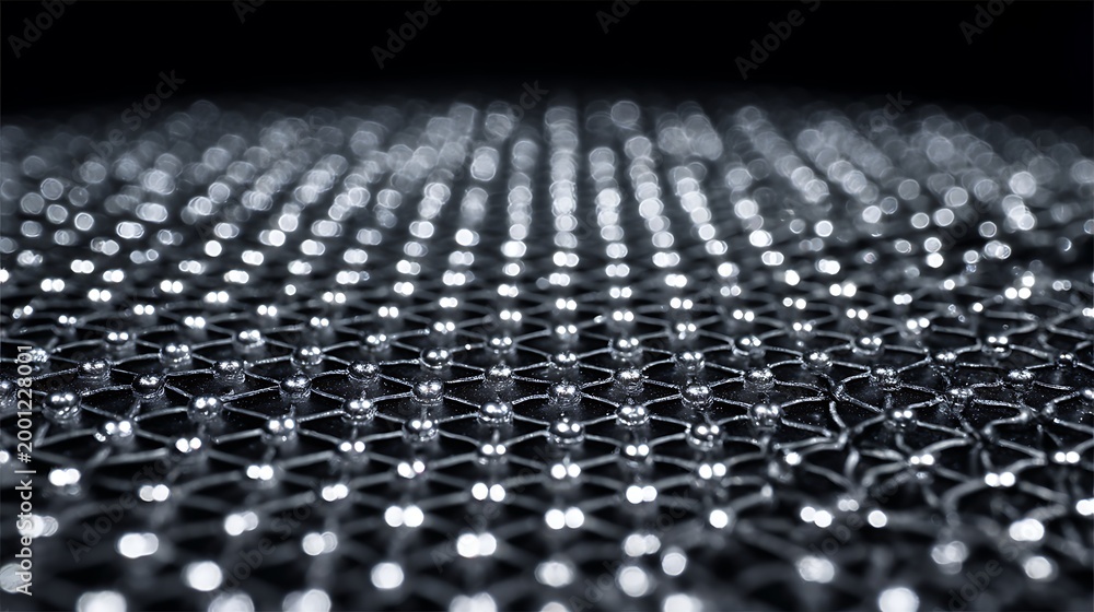 Obraz premium Abstract background of glowing white LED light points on a dark grid.