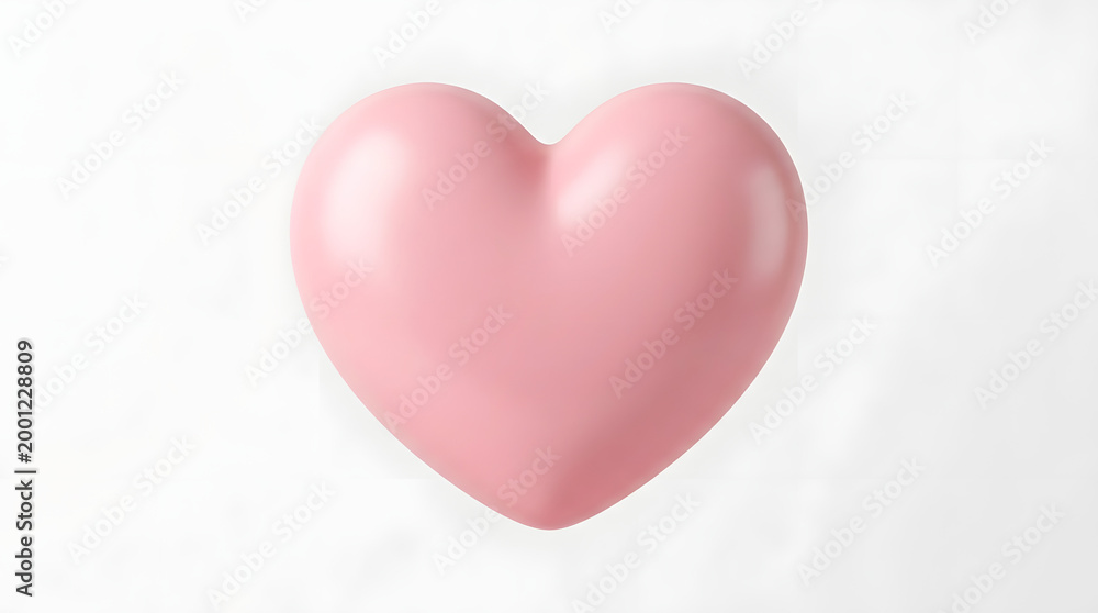 Fototapeta premium A single, perfectly rendered, 3D pink heart shape with a smooth, glossy finish against a stark white background, symbolizing love and affection