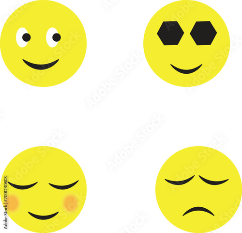 Minimal Emoji Faces Set – Happy, Cool, Blushing, and Sad Expressions