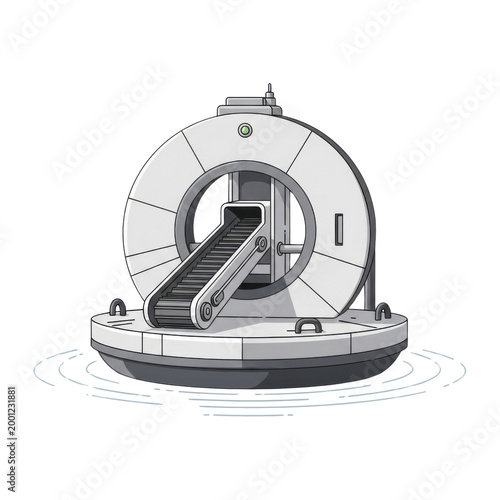 Futuristic Circular Scanning Machine with Conveyor Platform on Transparent Background
