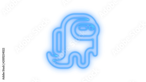 Foto Neon blue glowing ghost character icon, inspired by popular social deduction game, representing spooky specter or digital avatar, modern vibrant design element isolated on transparent background