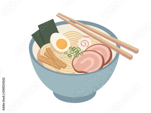 A delicious bowl of Japanese ramen with pork chashu egg and nori.