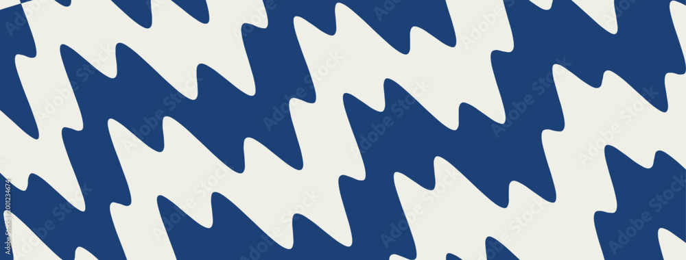 Obraz premium Blue view liquid with line seamless geometric and wavy stripes water. Pattern top background with dynamic diagonal wave and retro simple shape. Kids curve fabric with groovy squiggly paint.