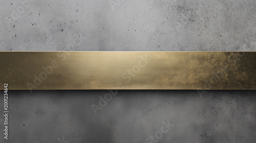 Brushed gold metal plate on a gray concrete wall background