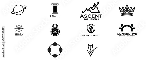 Set of modern corporate business logos isolated on white background minimalist black vector branding collection