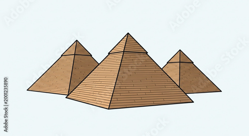 Geometric Vector Illustration of Three Pyramids with Simple Lines and Light Background