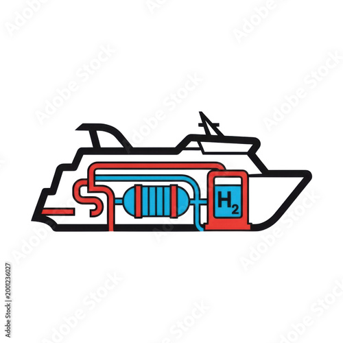 Modern Hydrogen Powered Yacht Icon Glowing on Transparent Background