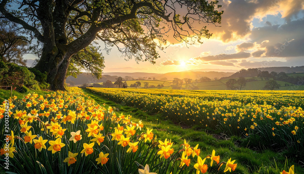 Obraz premium St. David's Day Celebration in a Tranquil Field of Daffodils