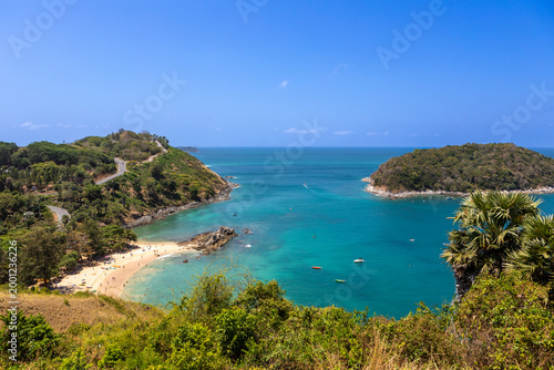 View from the Windmill observation deck between two beaches Ya-Nui and Nai Han Beach, Rawai, Thailand