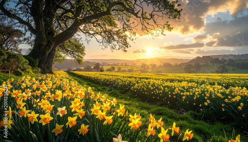 St. David's Day Celebration in a Tranquil Field of Daffodils
