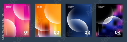 Abstract gradient backgrounds collection four vertical panels with vibrant color schemes and minimalist numeric indicators