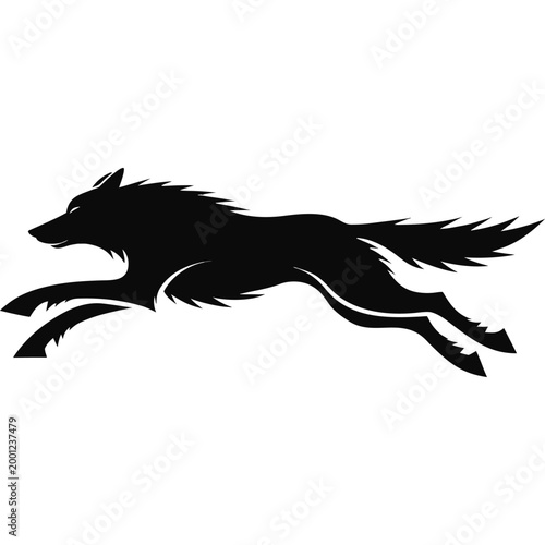 Dynamic wolf silhouette in full gallop running wildlife vector