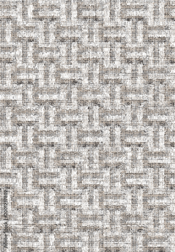 Fototapeta premium Seamless sophisticated abstract texture with an intricate clean geometric woven wicker pattern with heavy distressed effect in white, grey, and brown-beige