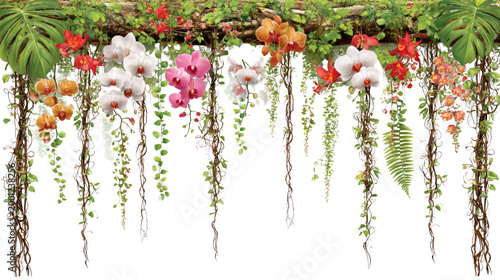 Canvastavla Vibrant Floral Arrangement with Orchids and Greenery Decorating a Rustic Wooden