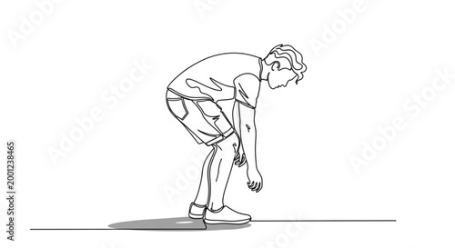 Foto Line Art Illustration of a Person Bending Over, Stretching or Reaching Toward th